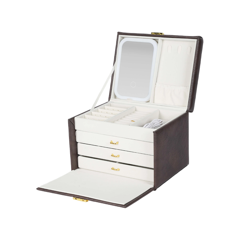 Caja de almacenamiento de cosméticos de 4 niveles con luz LED