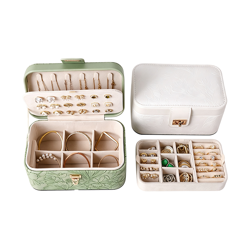 Caja de almacenamiento de joyería multifuncional de cuero estampado