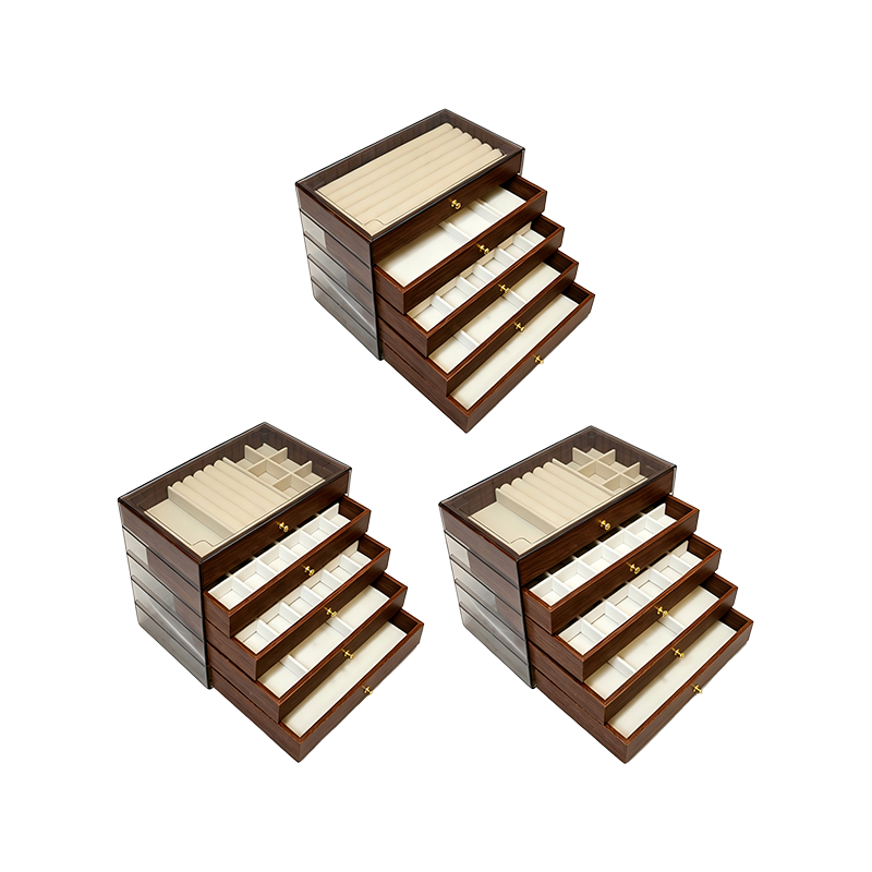Caja de almacenamiento acrílica de madera de 5 niveles